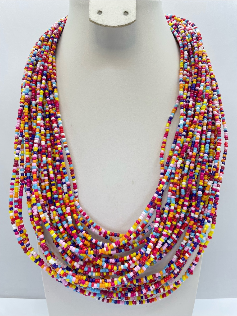 Bocar Multicolor Seed Bead Multistrand Necklace Gold Tone Boho Statement